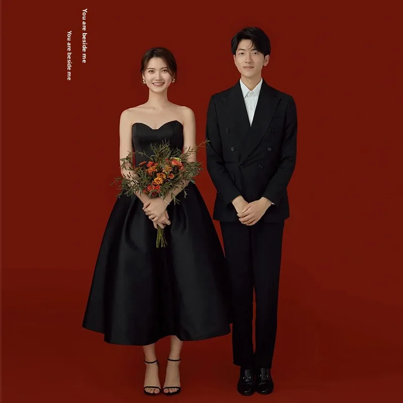 

Bla Satin ter Ne Gown Dr Photoaphy Studio Theme Wedding Dr A-Line Skirt Long Dr Korean Sle Women's F...