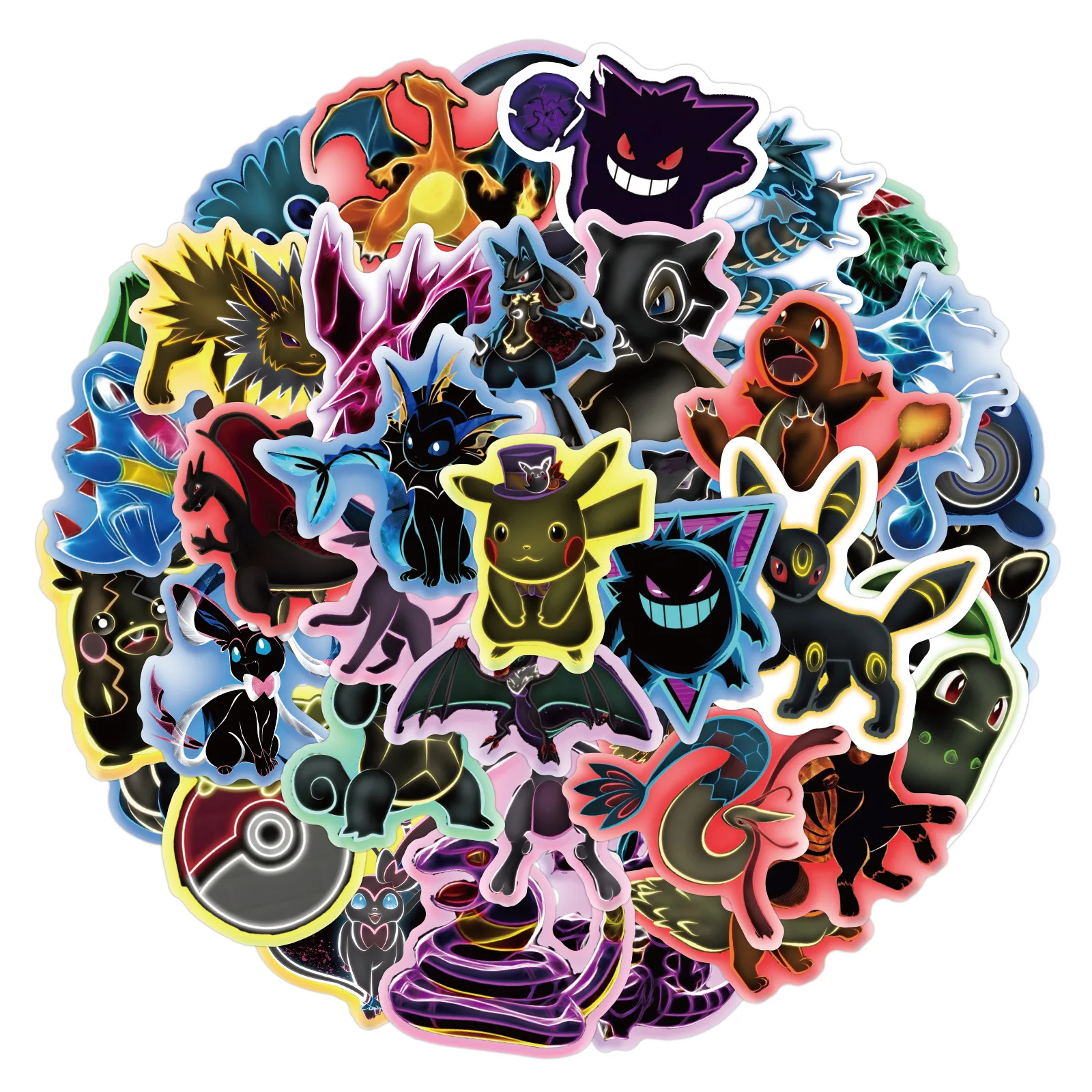 60 sztuk neonowe Pokemon naklejki Graffiti Anime dekoracyjne Laptop deskorolka telefon wodoodporna fajna naklejka kreskówkowa dla dzieci