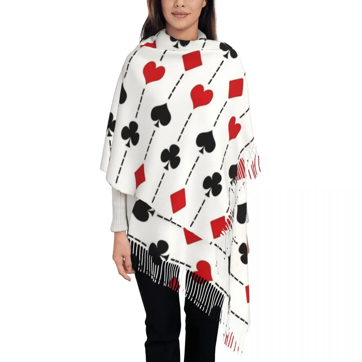 Playing Card Pattern Shawls Wraps for Womens Winter Long Soft Scarf Pashmina Shawl Scarves