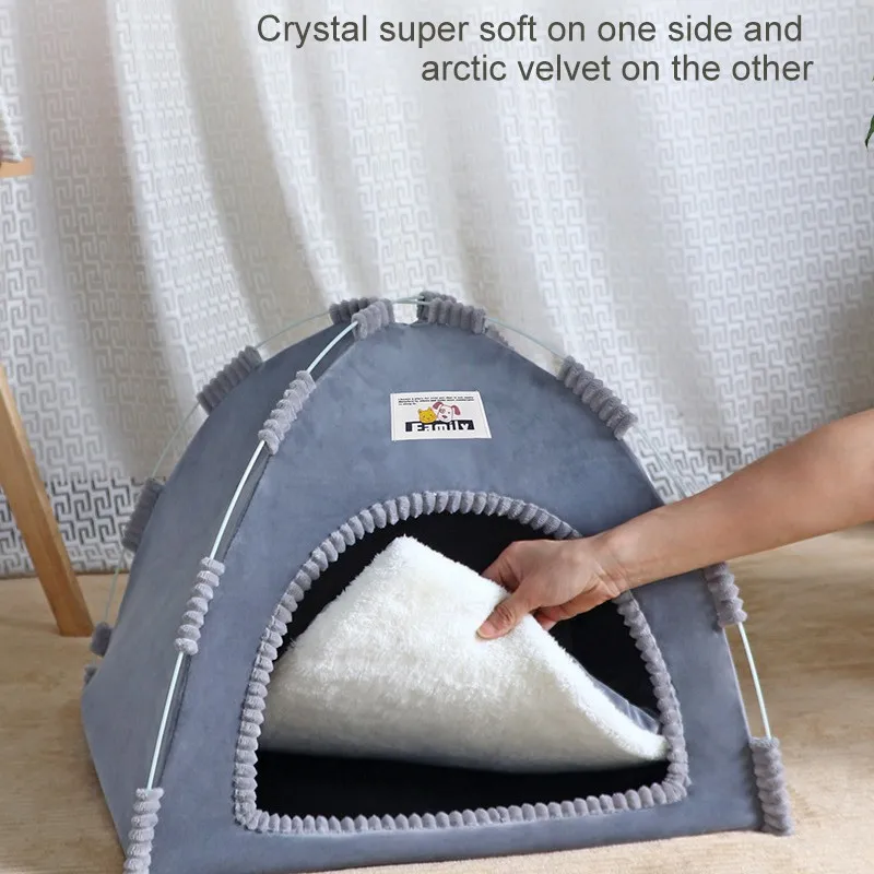 Pet Tent Bed Cats House Supplies Products Accessories Warm Cushions Furniture Sofa Basket Beds Winter Clamshell Kitten Tents Cat