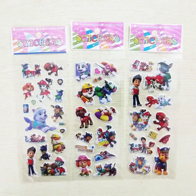 Paw Patrol Cartoon Sticker para crianças, 3D Anime Toy, Cartoon Bubble Paste, Engrossar a recompensa, Presentes para crianças, 12pcs