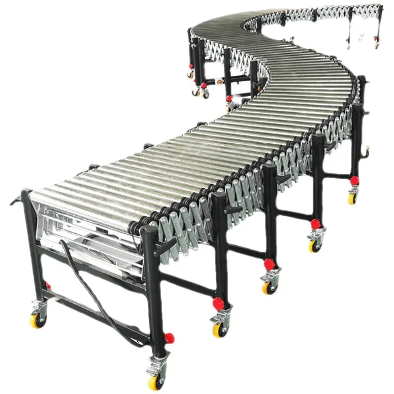 Unloading Artifact Power Drum Line Telescopic Conveyor Adjustable Turn Ribbed Belt Stainless Steel Conveyor