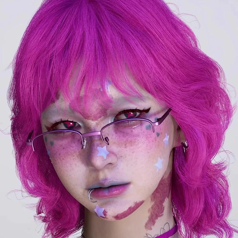 

Rose Red Synthetic Short Wavy Wigs with Bangs Fluffy Women Heat Resistant Wig for Daily Party Lolita Cosplay