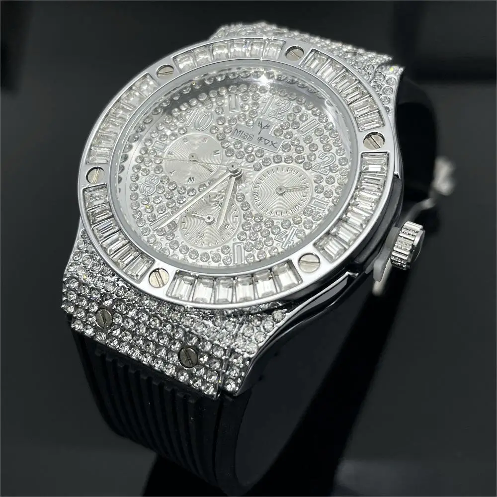 Hot Sell Iced Watch For Mens Brand MISSFOX Sports Waterproof Clocks Man Fashion Diamond Bling Quartz Wristwatch Free Shipping