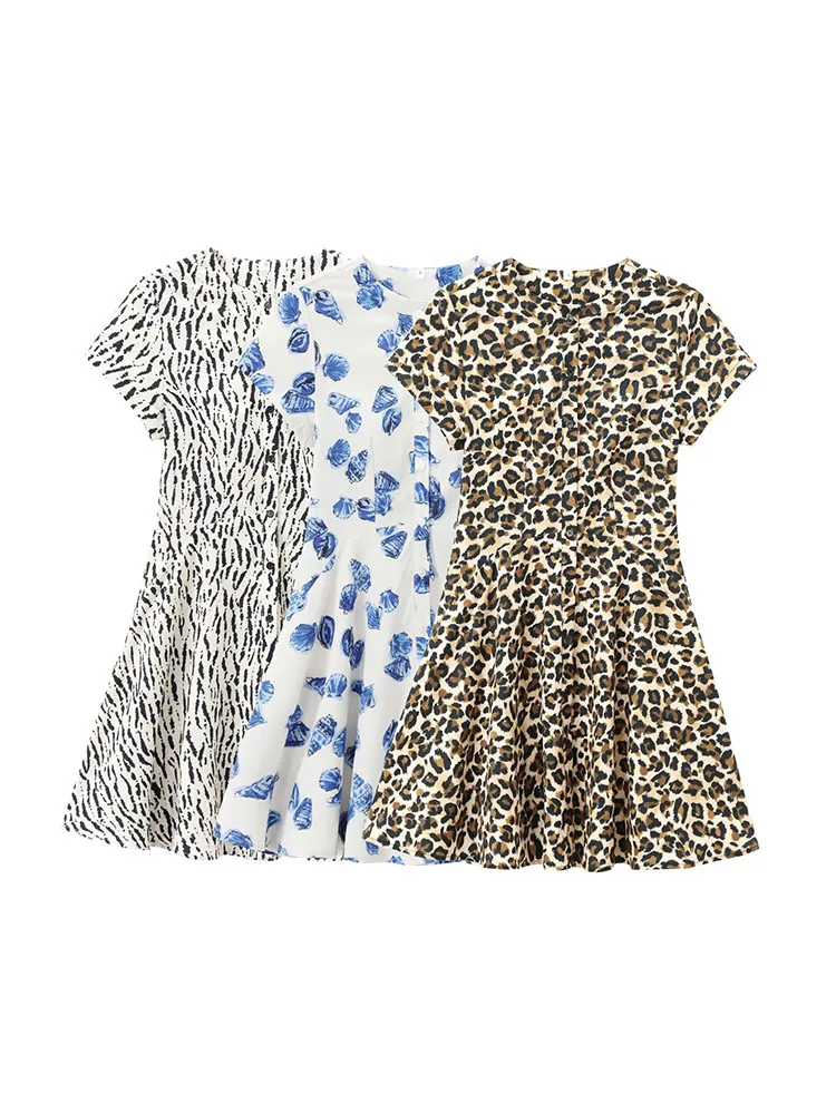 

2024 European and American style women's clothing new style fashion printing round neck loose casual short dress