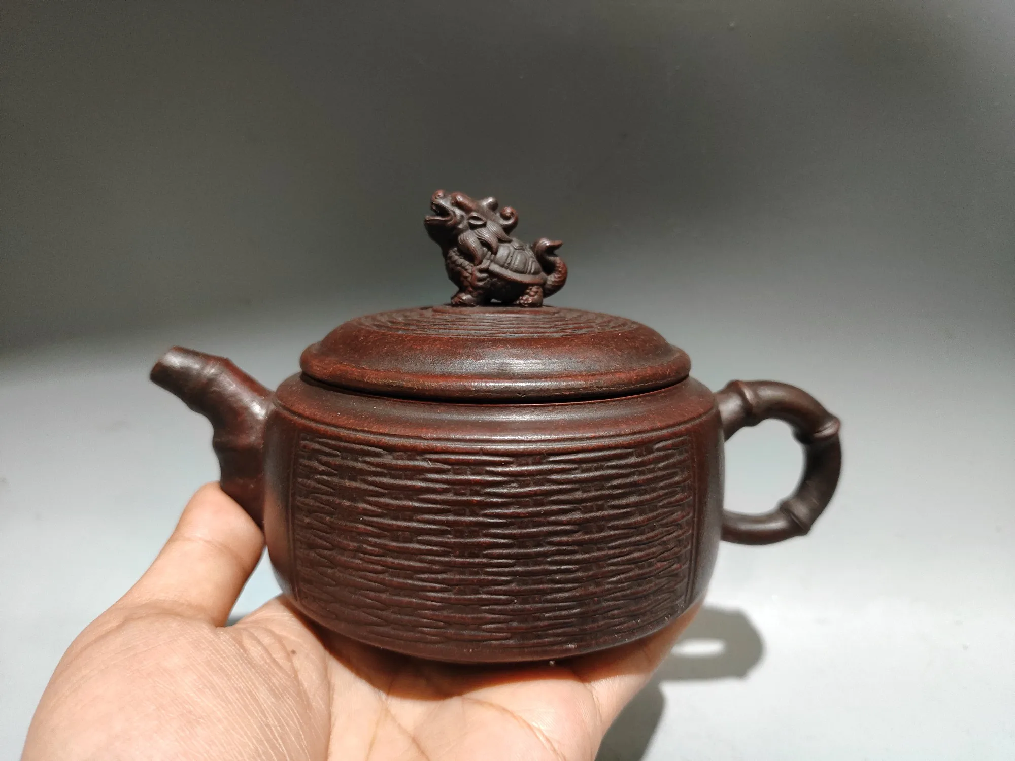Purple Clay Pot Dragon turtle statue lid pot Bamboo weaving texture Bamboo spout pot Kettle Teapot Pot Tea