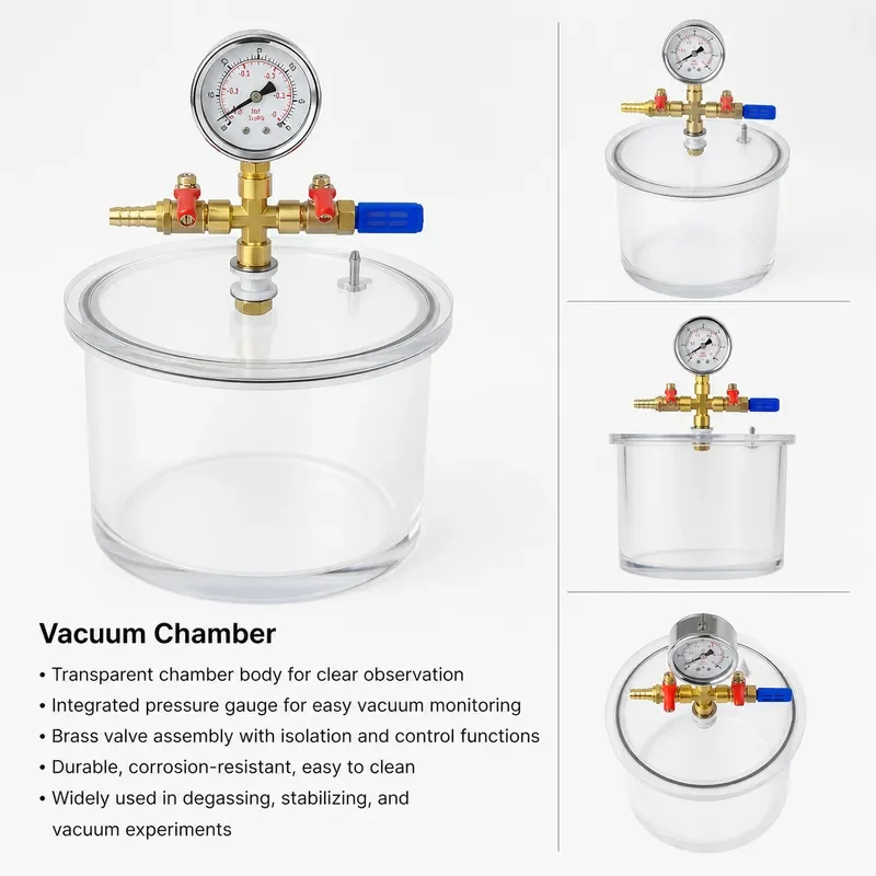 1L Vacuum Degassing Chamber Transparent Acrylic Desiccator with Gauge 100x140mm for Resin Epoxy Bubble Removal Casting Mold