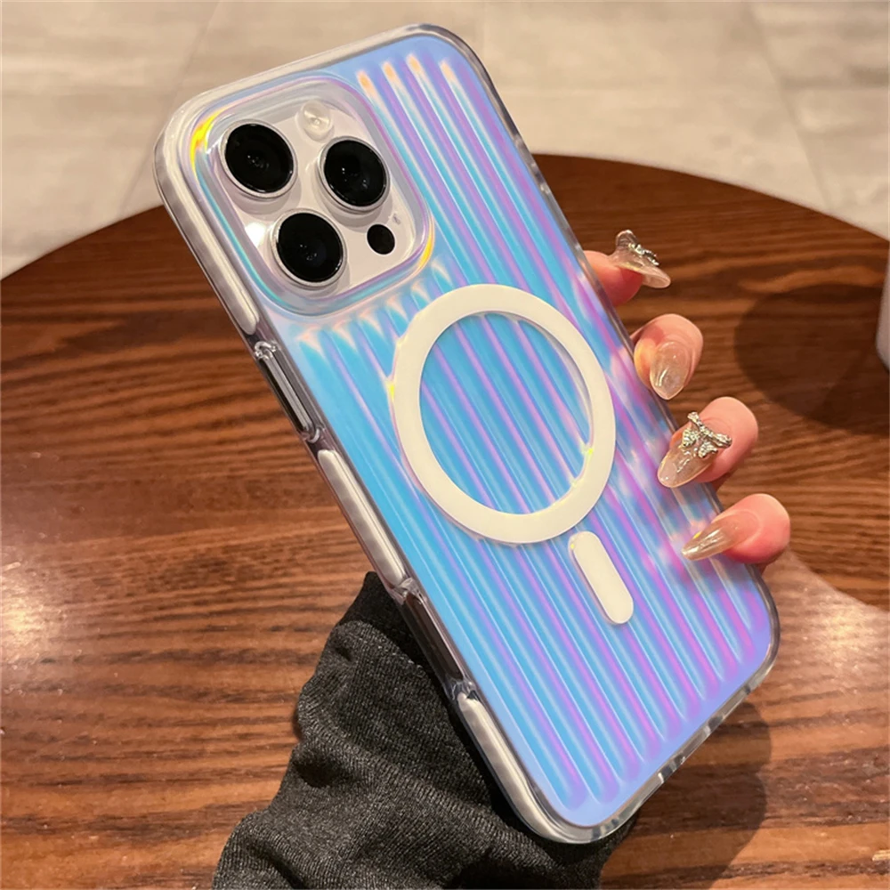 Luksusowe etui z efektem laserowego gradientu Aurora, magnetyczne, kompatybilne z MagSafe, do iPhone'a 17 15 14 13 16 Pro Max Plus, z obsługą ładowania bezprzewodowego. — zdjęcie produktu 4