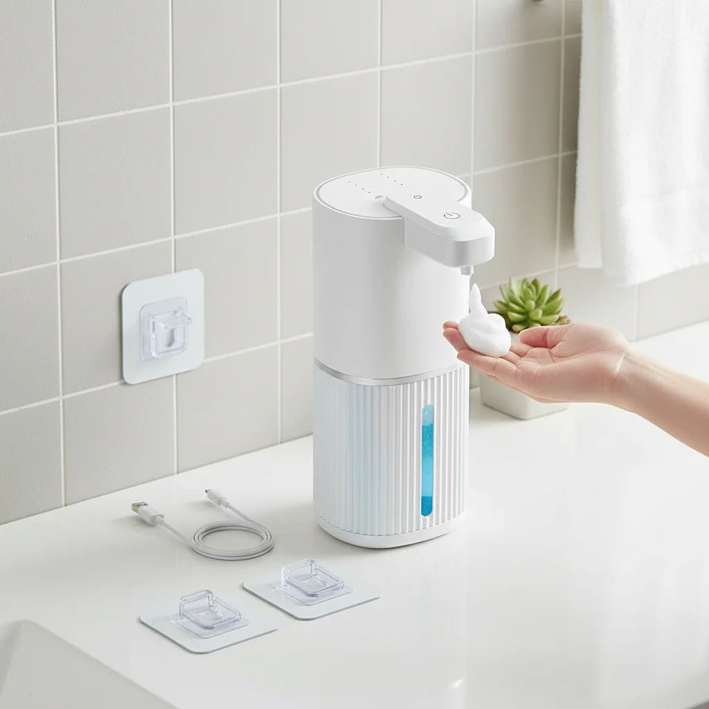1set Soap Dispenser With Charging Cable Hook USB Automatic Soap Dispenser 1200 MAh IPX5 Waterproof Electric Soap Dispenser