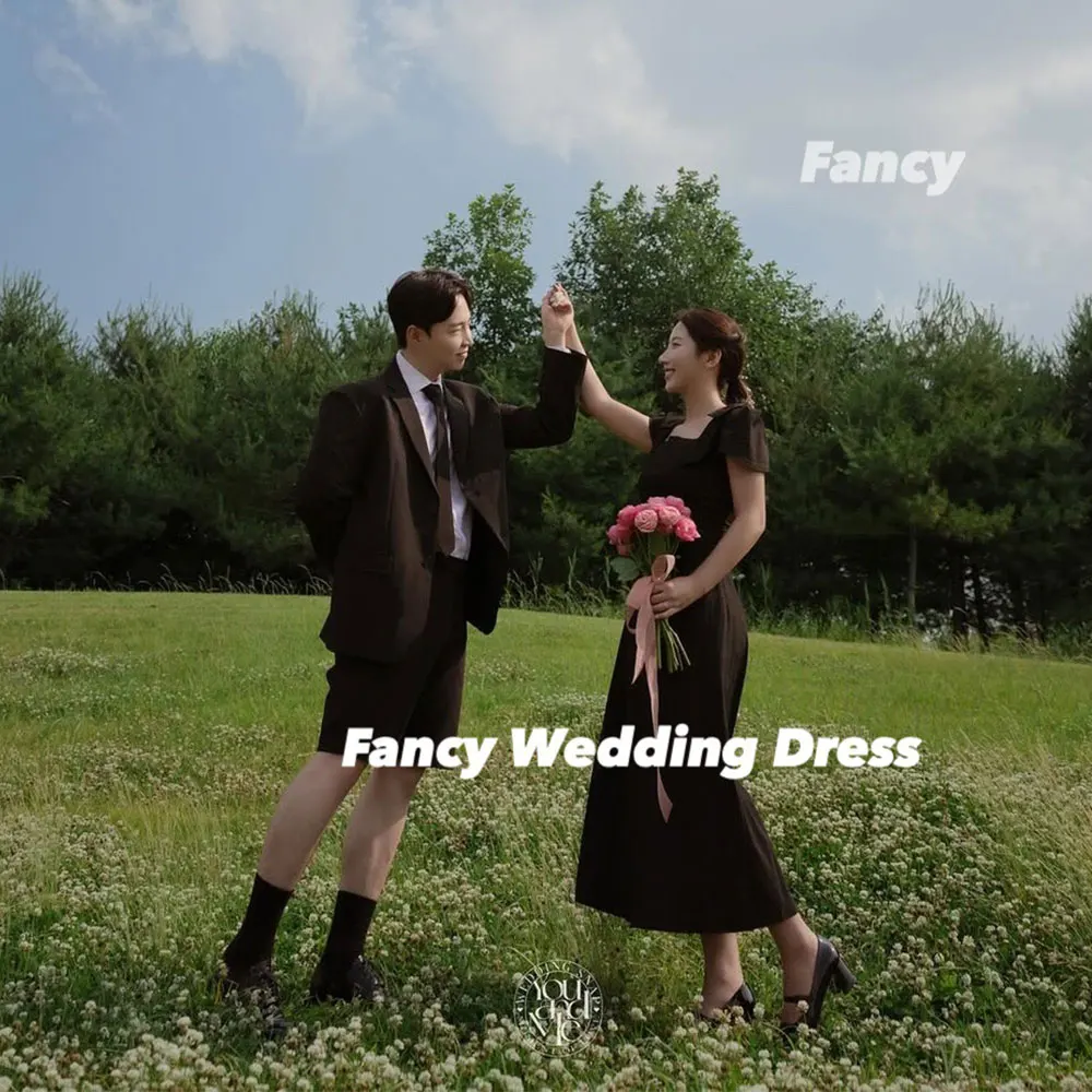 ファンシー シンプル スクエアネック イブニングドレス Aライン 弾性サテン プロムドレス フロアレングス バックコルセット フォーマルオケージョンドレス カスタマイズ