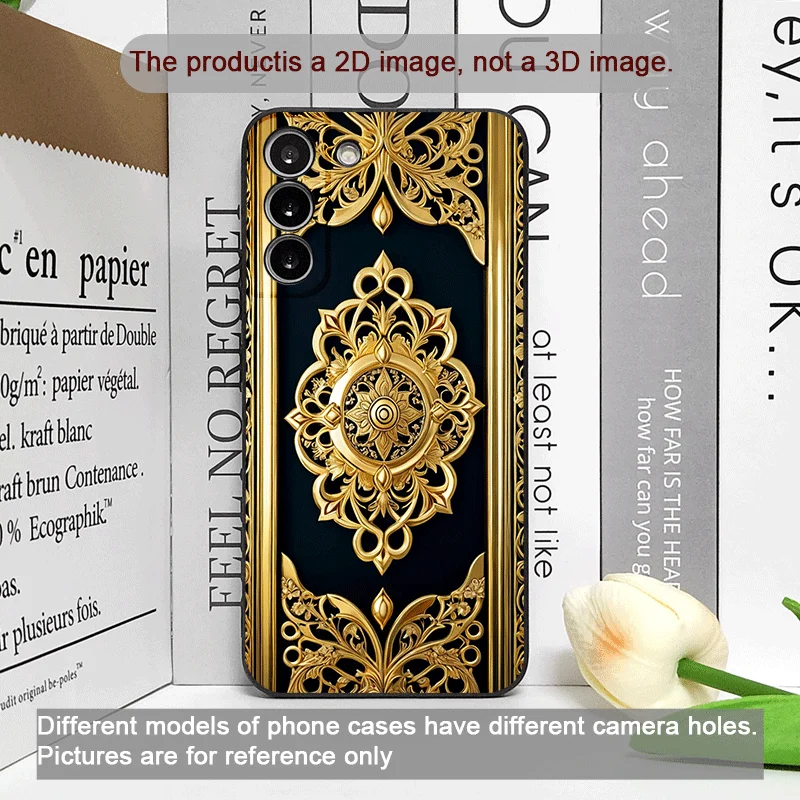 Custodia per telefono con motivo floreale in rilievo vintage dorato astratto per Samsung Galaxy S25 S24 + S23 Ultra S22 Plus S21 FE M53 Cover morbide
