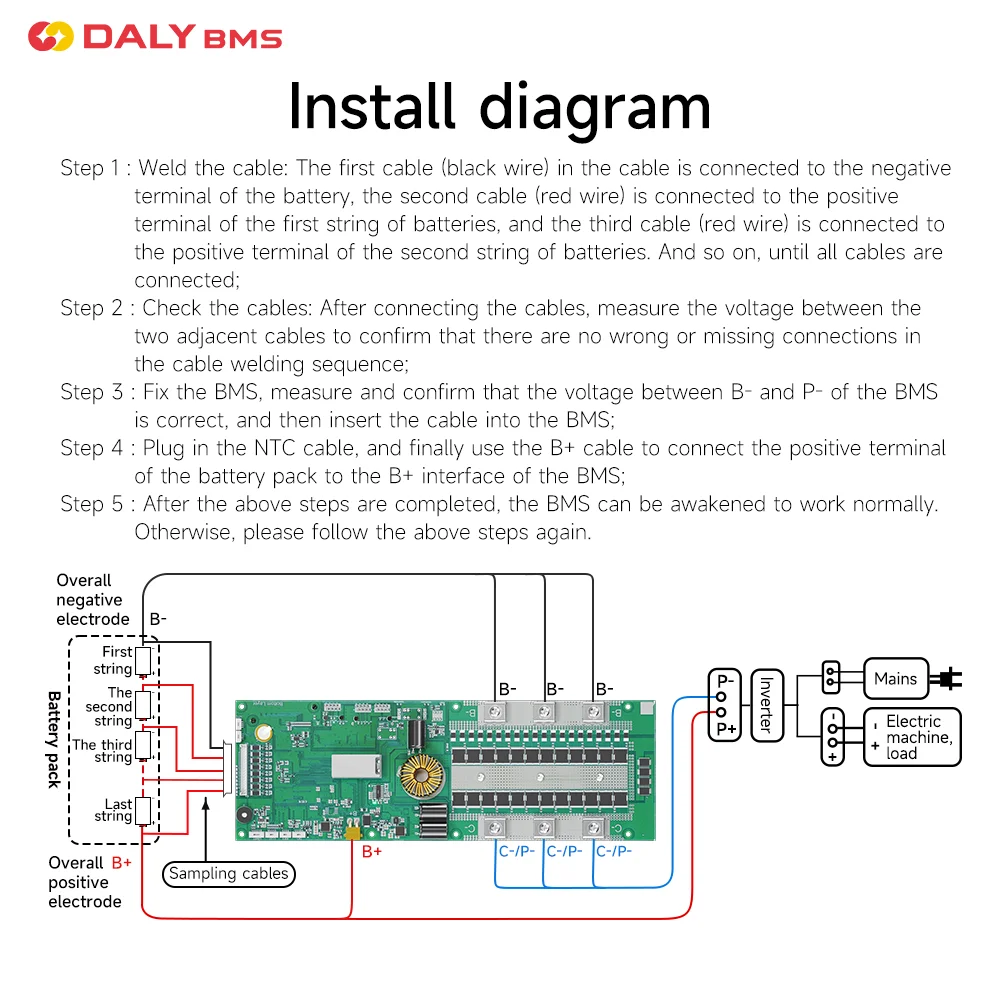 Daly Smart BMS Lifepo4 8S 24V 16S 48V 100A 200A do domowego magazynowania energii dla deye pylon victron