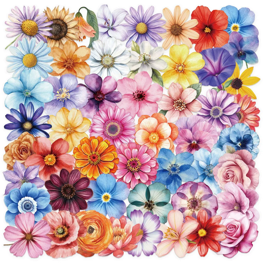 

50Pcs Transparent Cartoon Floral Stickers - Waterproof PET Decor for Journals, Guitars & Notebooks RecordingYourLife Store