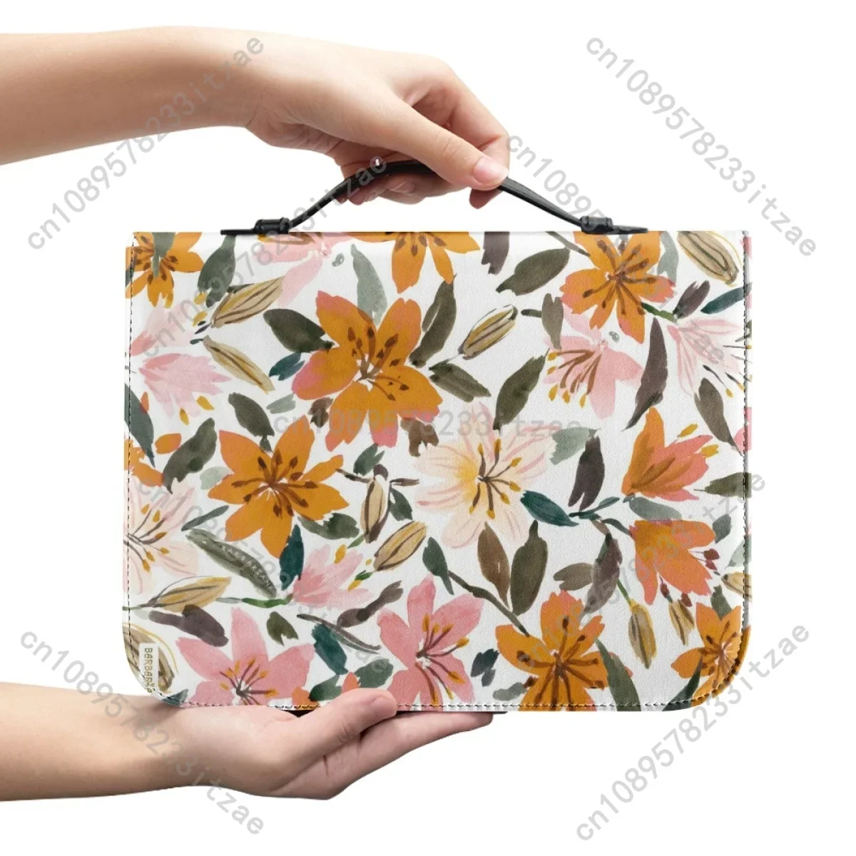 Trendy Art Floral Pattern Print Bible Bag for Women Leather Zippered Handle Handbags Hot Bible Study Book Holy Storage Boxes