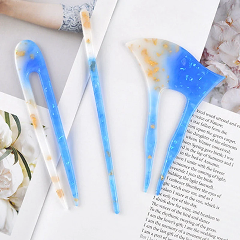 DIY Hairpin Silicone Mold Classical Handmade Crystal Epoxy Resin Mold Antique Axe Hairpin Chopsticks Silicone Mold