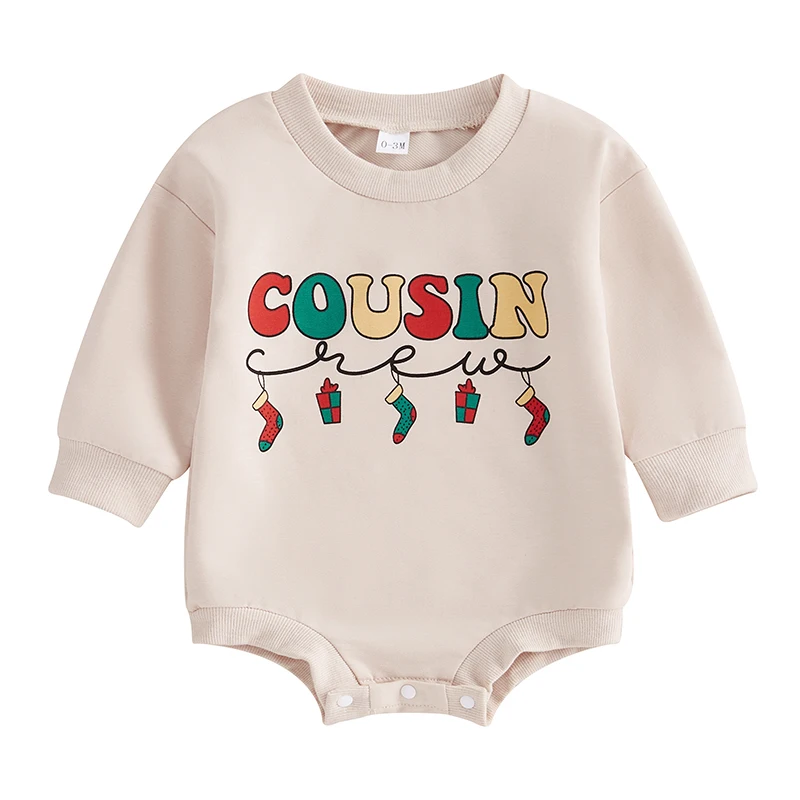 

Baby Boy Girl Christmas Romper Letter Print Crew Neck Long Sleeve Sweatshirt Jumpsuit Winter Clothes