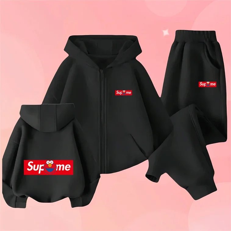 

Chic Sesame Street Kids Little Girls Zip Up Hoodie Set Cute Printed Cartoon Windproof Warm Autumn Winter Fashion