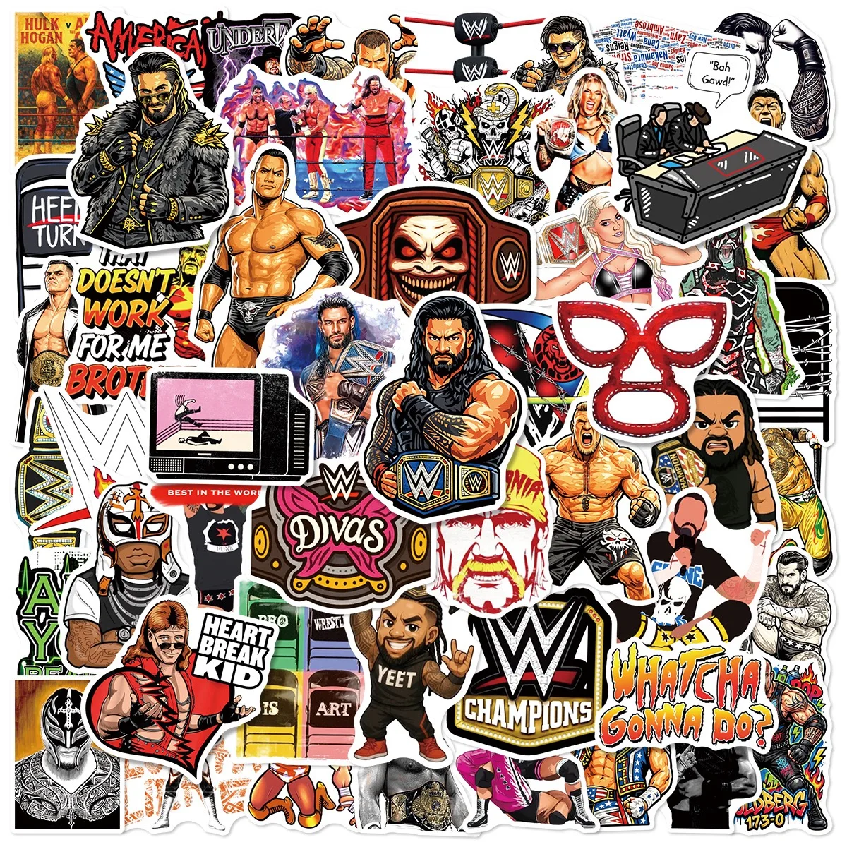 50PCS Wrestling Graffiti Stickers Fight Cartoon WWE Stickers Funny Fighting Decals Luggage Laptop Guitar Car Bike Skateboard