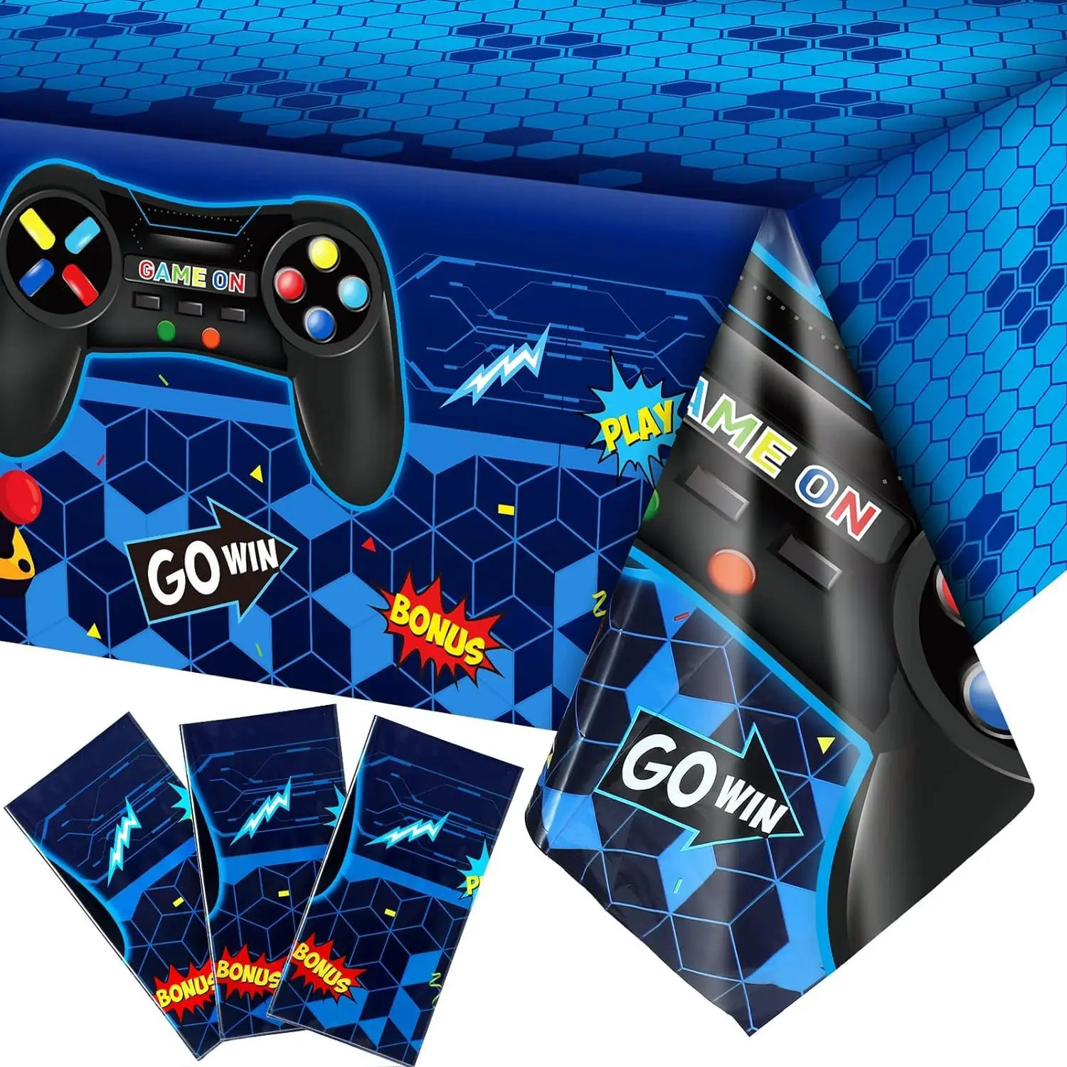 

Blue Game Party Decoration Disposable Tablecloth Game Controller Printed Table Cover Happy Boys Game On Birthday Party Supplies