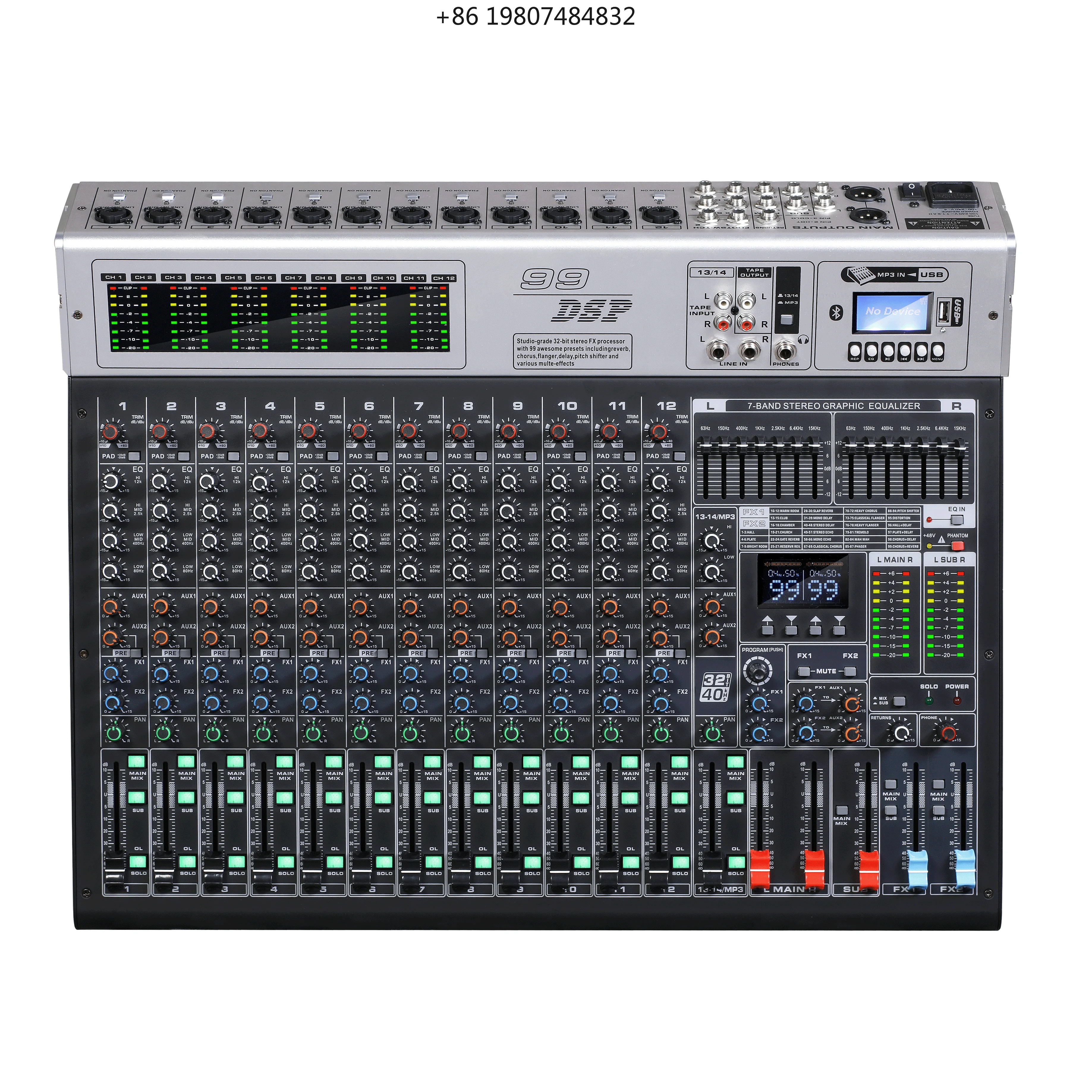 Mono/2 Channel Stereo/MP3/Blue-tooth/48V Phantom Power GBA Series 99DSP Effects Audio Mixer Console  8/12/16/24 Channels
