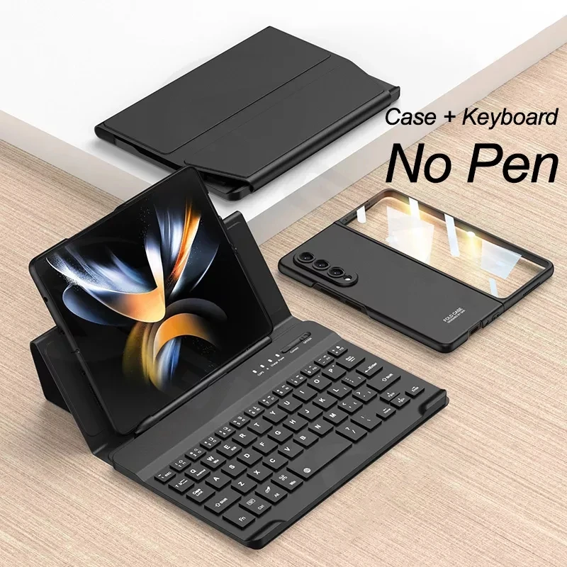 Keyboard Plain Leather Cover For Samsung Galaxy Z Fold 4 5G Case BT Mute Keyboard Wireless folding stand funda for fold4