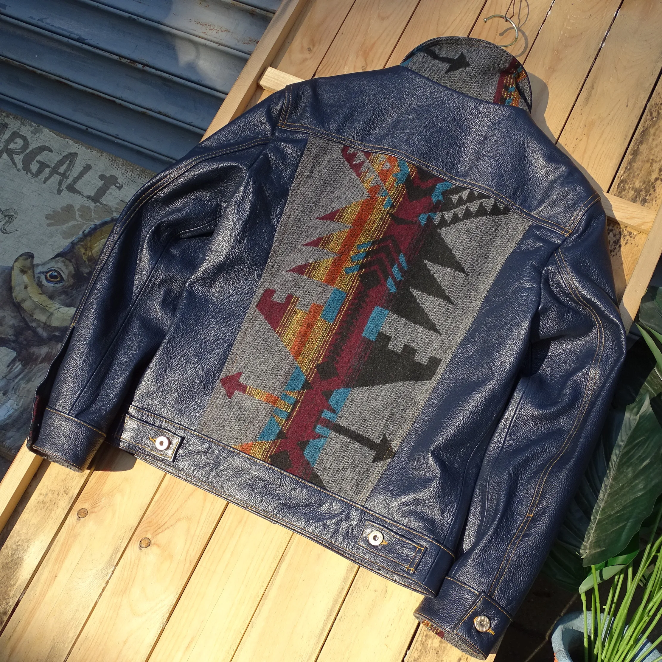 Синий джинт из натуральной кожи, теплая внутренняя часть, шерстяная джинсовая ткань Navaeho в стиле ретро, американский Sle ort Fit, молодежная весенняя повседневная мода