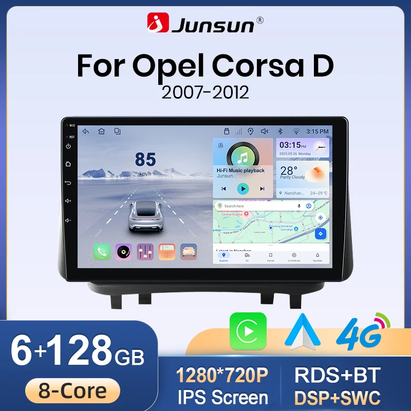 Junsun Wireless CarPlay für Android Auto Autoradio für Opel Corsa D 2007 2008 2009 2010 - 2012 GPS Auto Multimedia 2din BT FM GPS Navi DSP