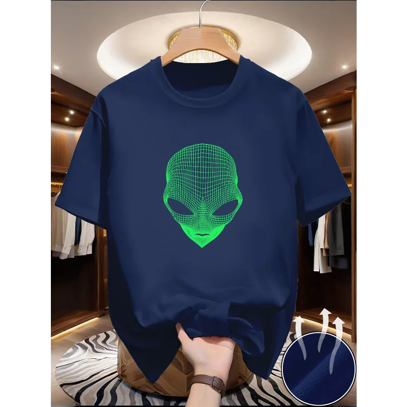 

Мужская летняя футболка с принтом Mechanical Alien, мягкая и дышащая, с круглым вырезом и короткими рукавами, повседневная одежда