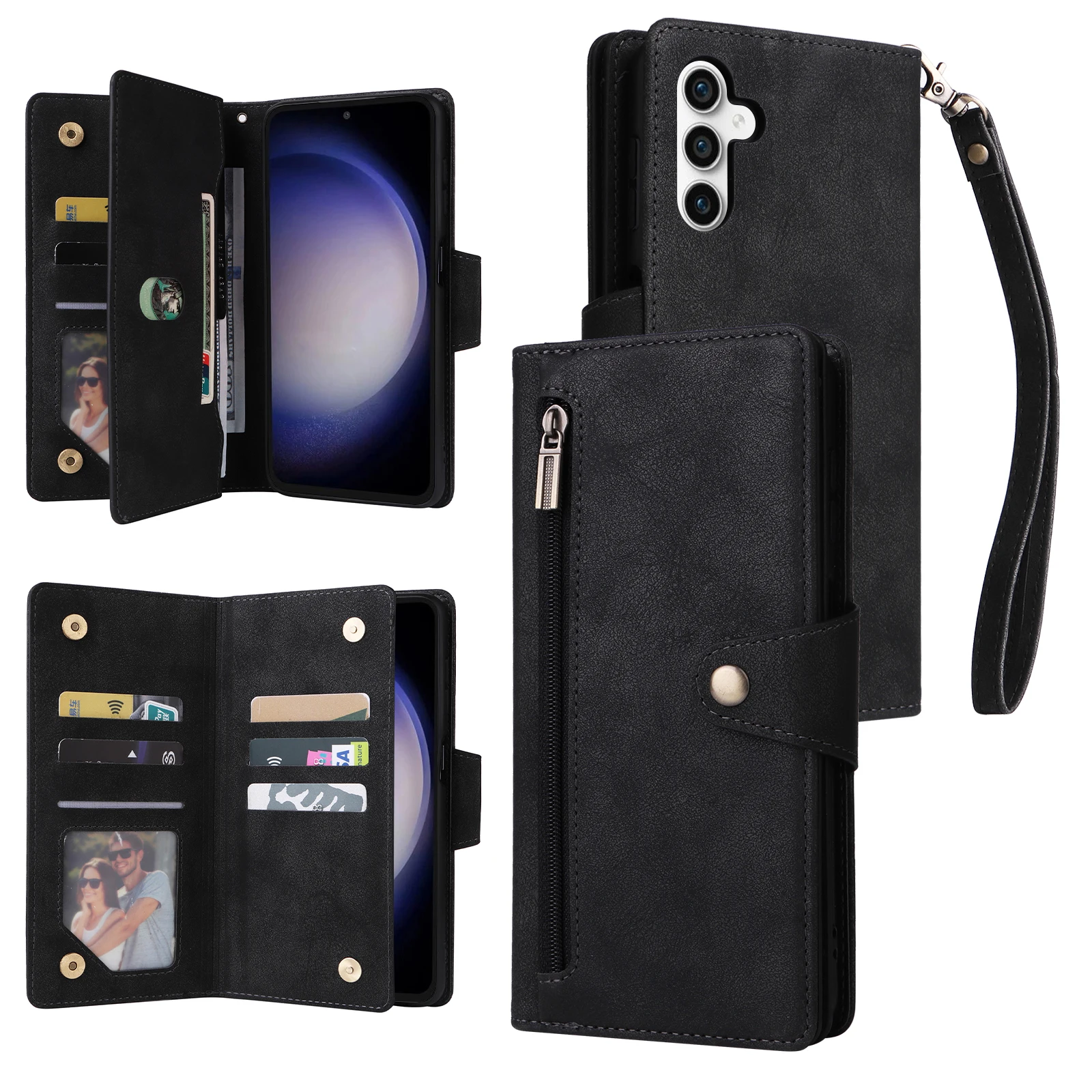Portemonnee Multi-card Rits Lederen Case voor Samsung Galaxy S25 FE S25 Rand S25 Ultra S24 Ultra S24 Plus S23 Ultra S23 Plus Cover