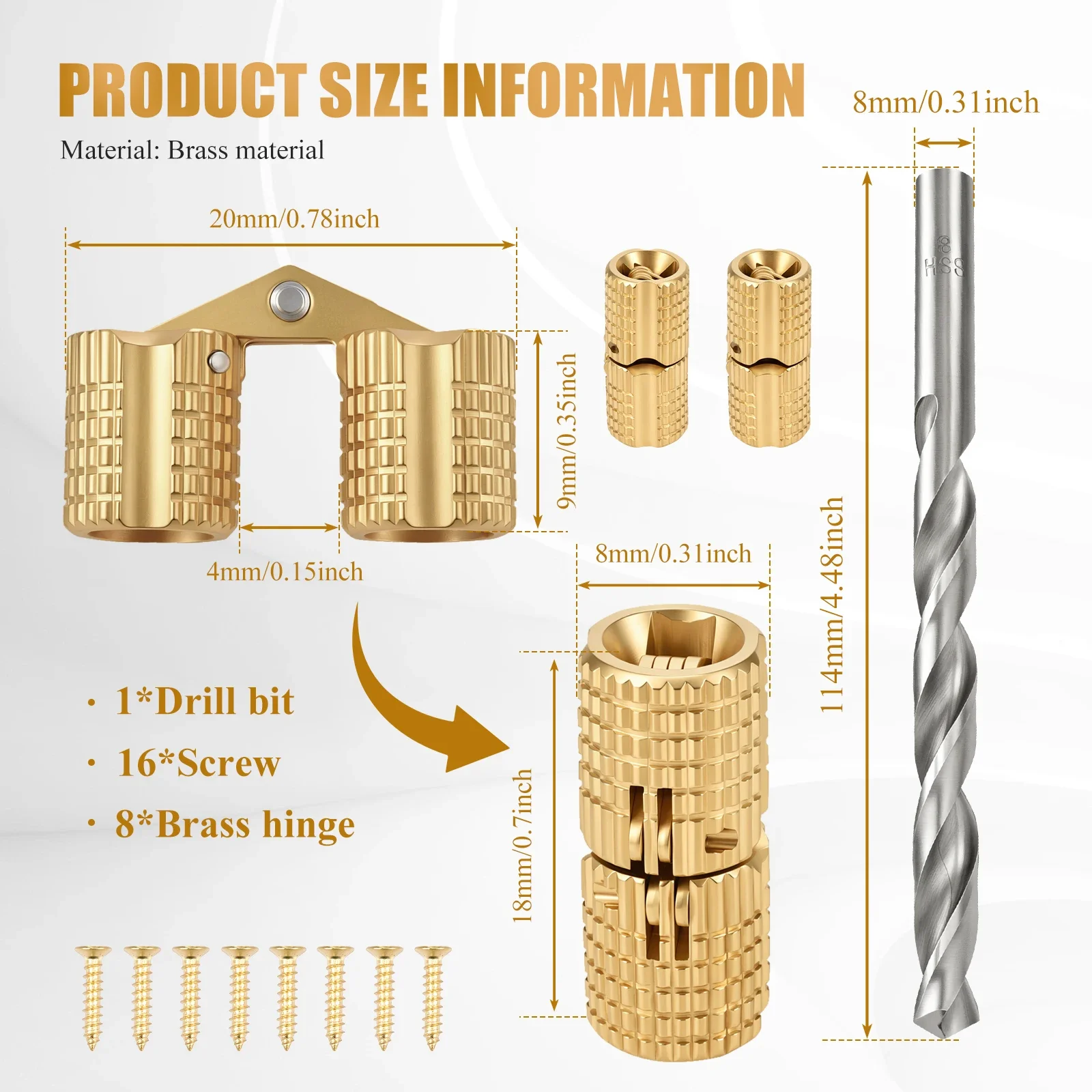 Hidden Brass Barrel Hinge 18mm Concealed Box Hinge Kit 180 Degree Invisible Hinge With Drill Bit For Jewelry Wooden Ring Keepsak
