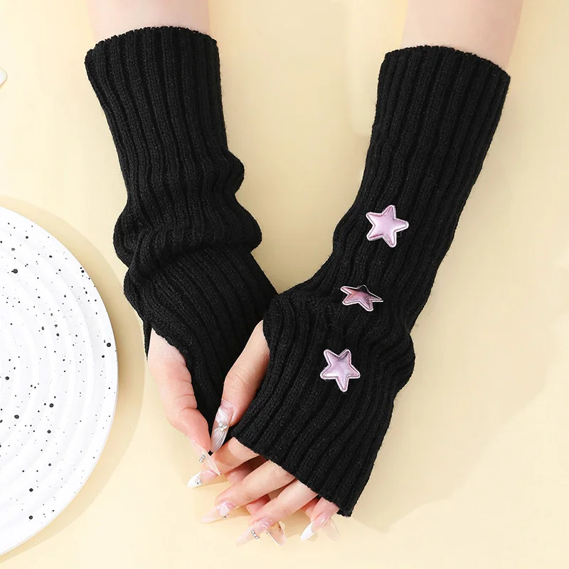 Nouvelles manchettes tricotées sans doigts pour femmes, style gothique, rayées, longues, pour l'hiver, chauffe-bras, gants de poignet tendance Harajuku Y2K pour filles