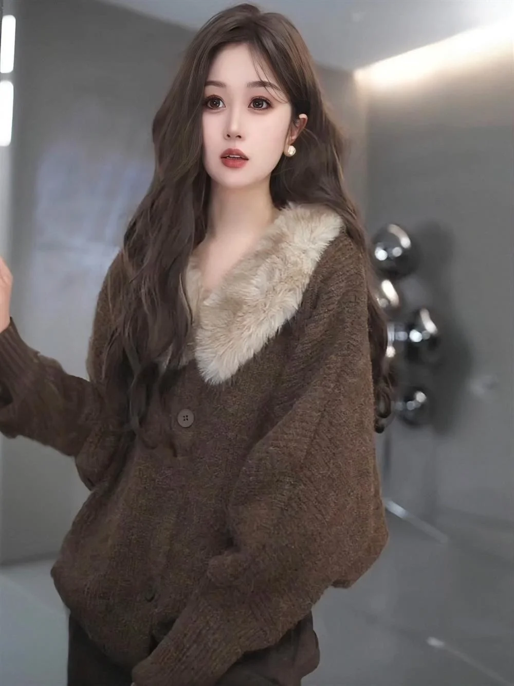 

Осенне-зимний вязаный свитер с рукавами «летучая мышь» для женщин, свободный крой, высококачественный, мягкий, молочно-кофейного цвета, с воротником, корейский стиль, эксклюзивно онлайн