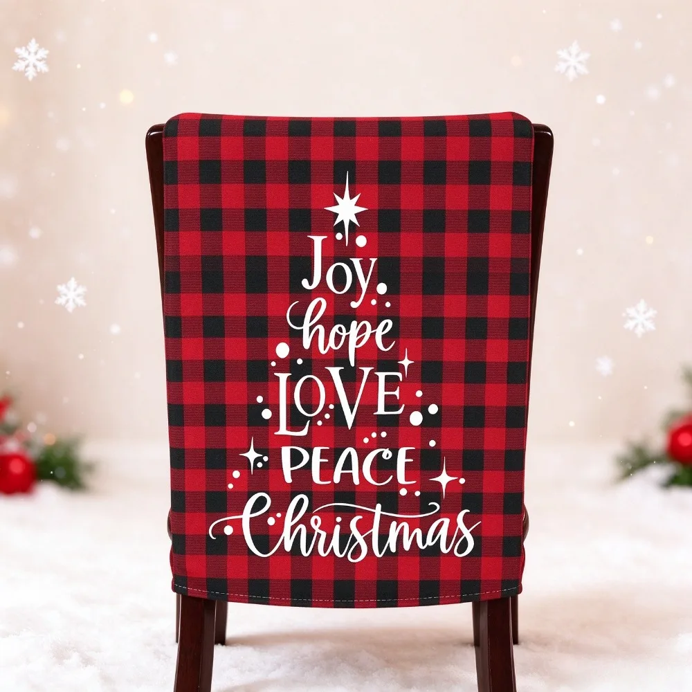 Christmas Chair Back Cover Red Black Buffalo Plaid Chair Slipcover Xmas Dining Chair Cover for Home Kitchen Holiday Party Decor