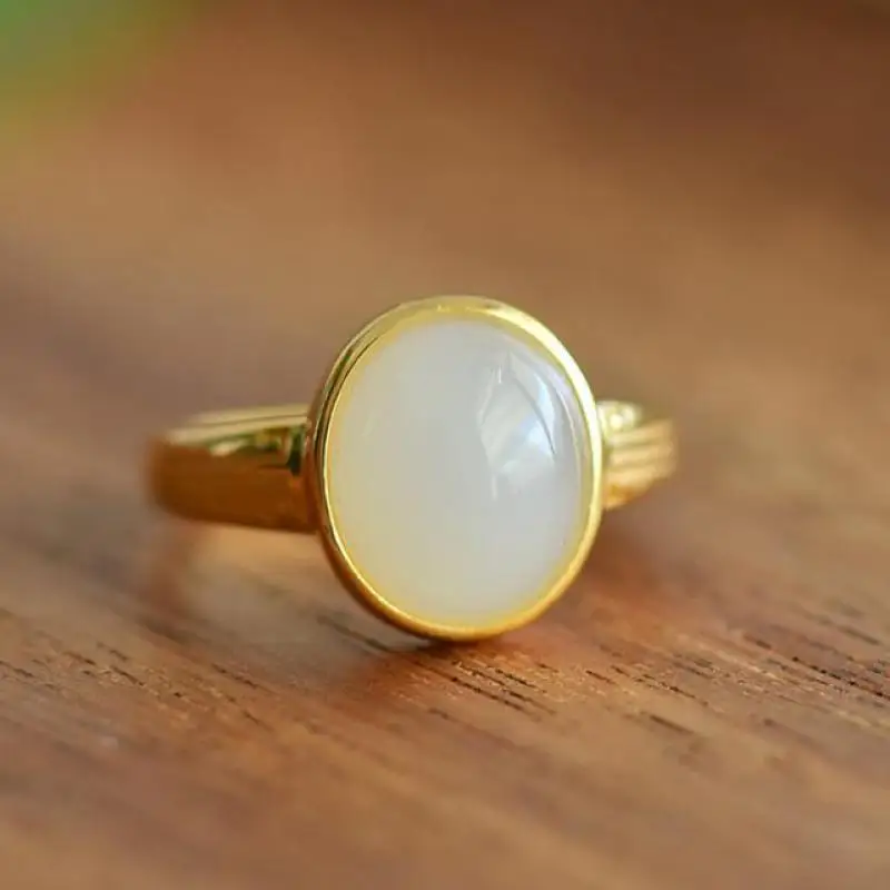 Genuine China Nephrite Stone 925 Sterling Silver White Jade Ring Adjustable Women Certified Jewelry Natural Hetian Jade Rings