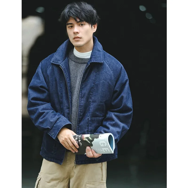 Men Japanese Streetwear Retro Corduroy Thicken Padded Cotton Coat Warm Amikaji Cargo Parkas Jacket Cityboy Outerwear view 3