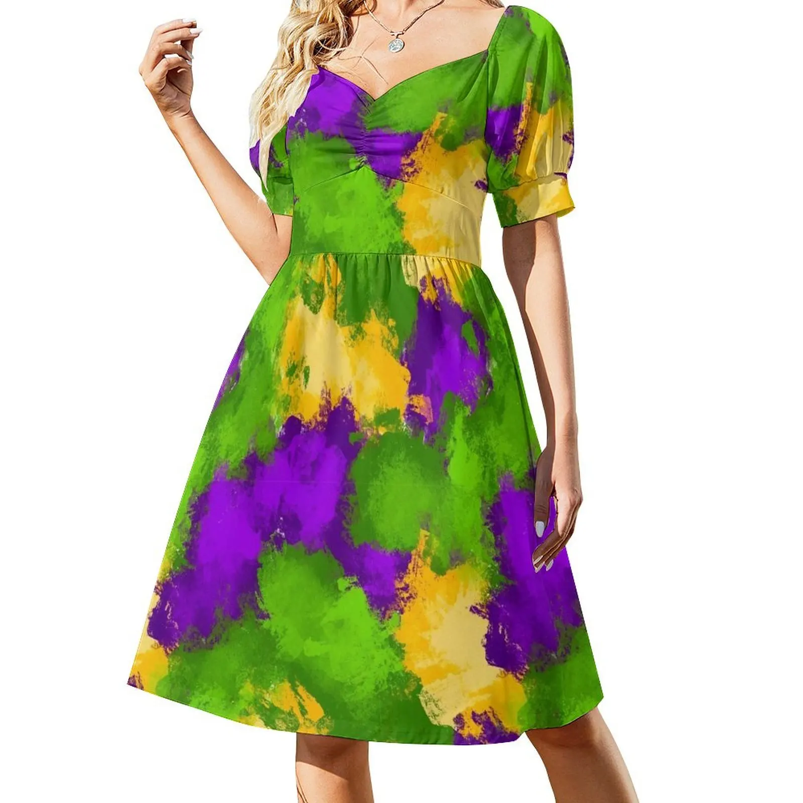 

Mardi Gras Splash Short Sleeved Dress dresses ladies 2025 summer women's summer clothing 2025 Dress