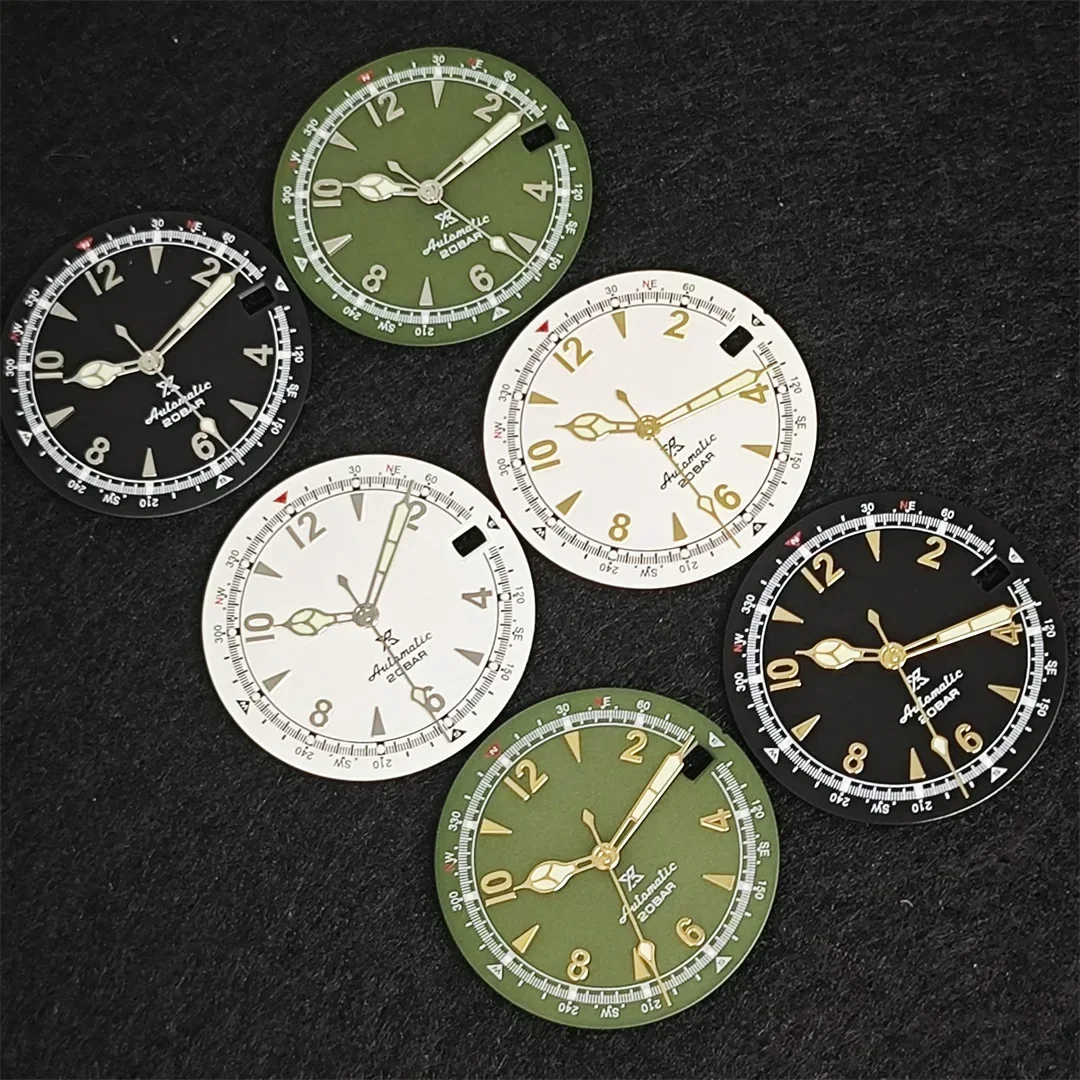 

28.5mm NH35 Watch Dial Watch Hands Green / Black Dial with Green Luminous Watch Faces Accessories Tool for NH35 / 4R35 Movement