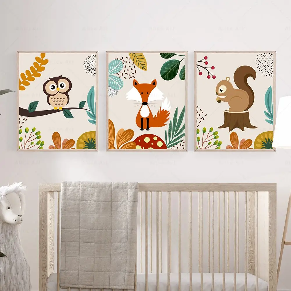 Boho Monkey Lion Giraffe Bird Zebra Elephant Botanical Nursery Posters Wall Art Print Canvas Painting Baby Kids Room Home Decor view 3