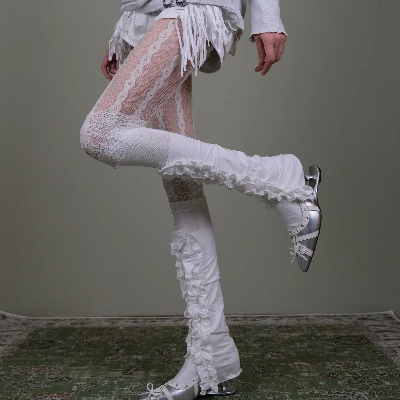 2026 New Vintage Japanese Style Lace Trim Mesh Tights, Ruffled Stacked Socks Set, Aesthetic Layered Stockings for Women