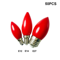 50PCS/LOTS C7 candle light E12 E14 E27 LED Bulbs PC plastic LED Lamp 85-220V landscape lighting red 360 degree lighting