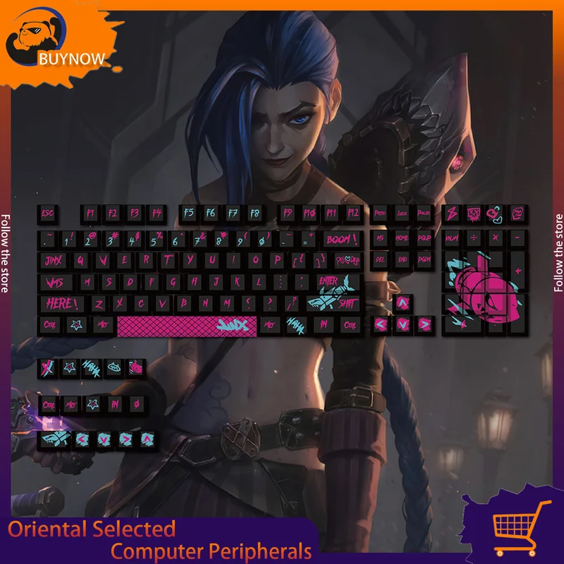 League Of Legends Keycaps Themed Jinx Heat Sublimation Pbt Hextech Girl Personalized Gaming Backlight Graffiti  Arcane 123 Key