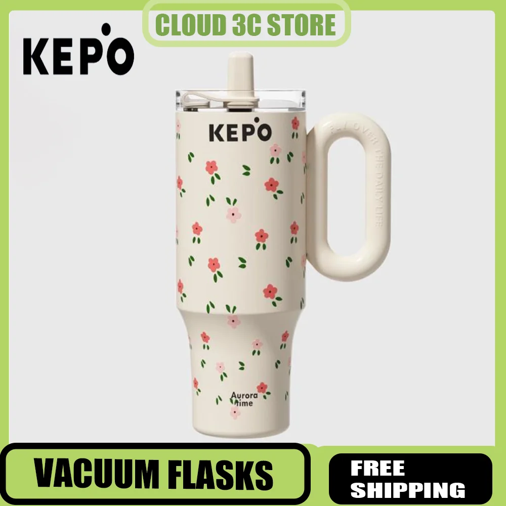 

KEPO 1200 мл термос большой емкости, изолированная чашка из нержавеющей стали с соломинкой, портативная спортивная бутылка для воды на открытом воздухе, офисные чашки