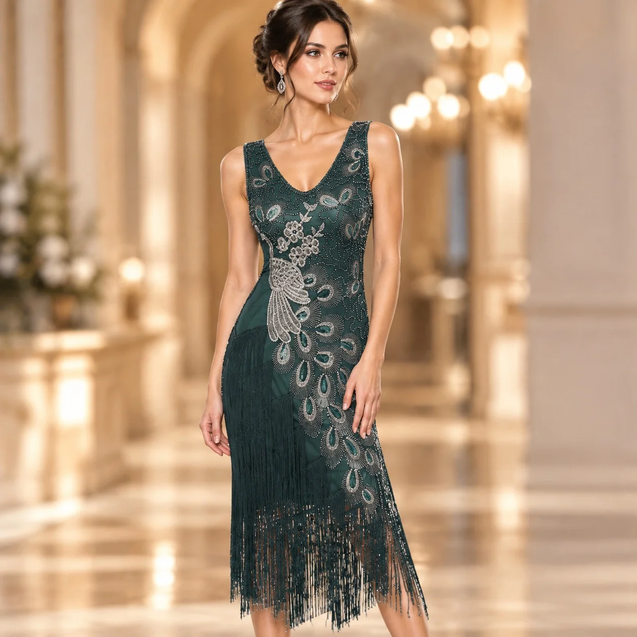 Sleeveless Elegant Style Gown Mid Waist with Deep V Neckline Party Dress Mid Rise Waist Dresses Party for Women