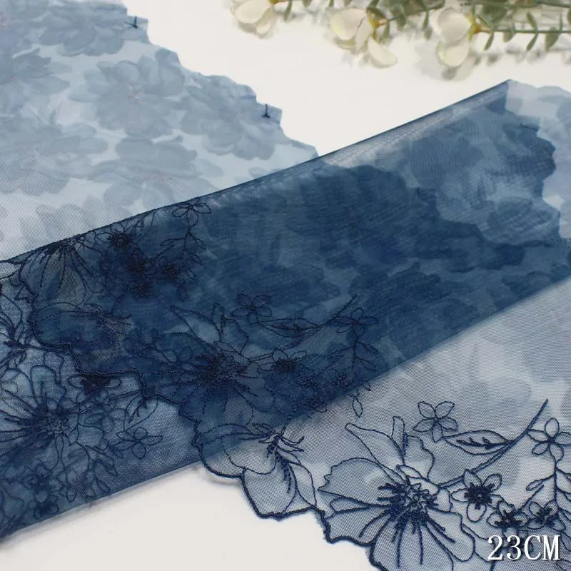 

60Yards Blue Print Floral Embroidery Lace Trim Trimmings Mesh Lace Fabric for Garter Sewing Lingerie Clothing