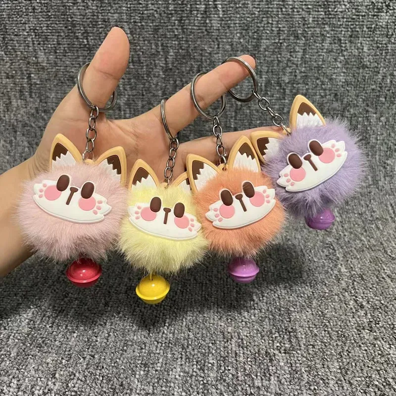 모조 렉스 토끼털 귀여운 행운의 고양이 벨 장식 플러시 펜던트 키체인 가방 펜던트 다용도 키체인