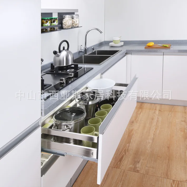 Drawer door panel! Stainless steel stove basket, dish basket, pot basket, floor cabinet basket damping guide rail complete set