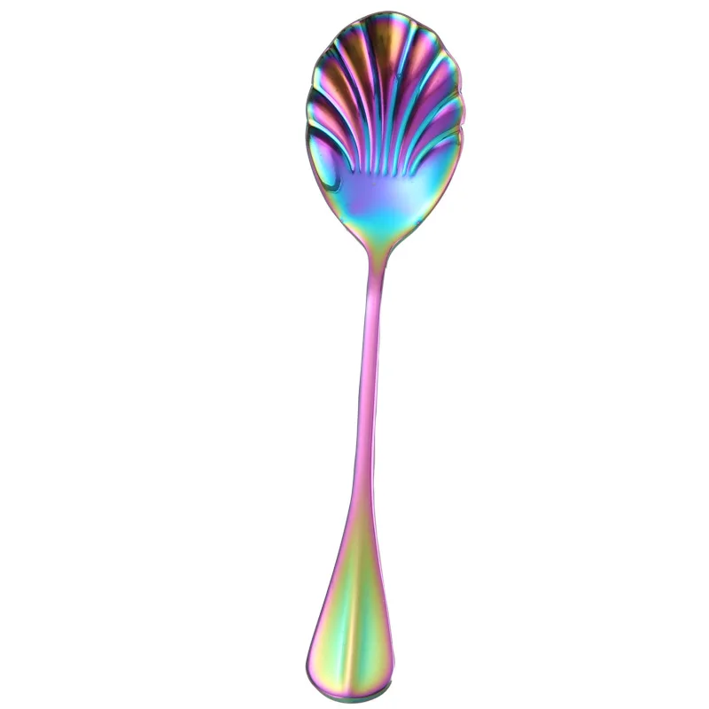 Creative Multi-Color Shell Design Dessert Spoon Teaspoon Gold Shell Shape Cute Stainless Steel Coffee Spoon for Home Hotel