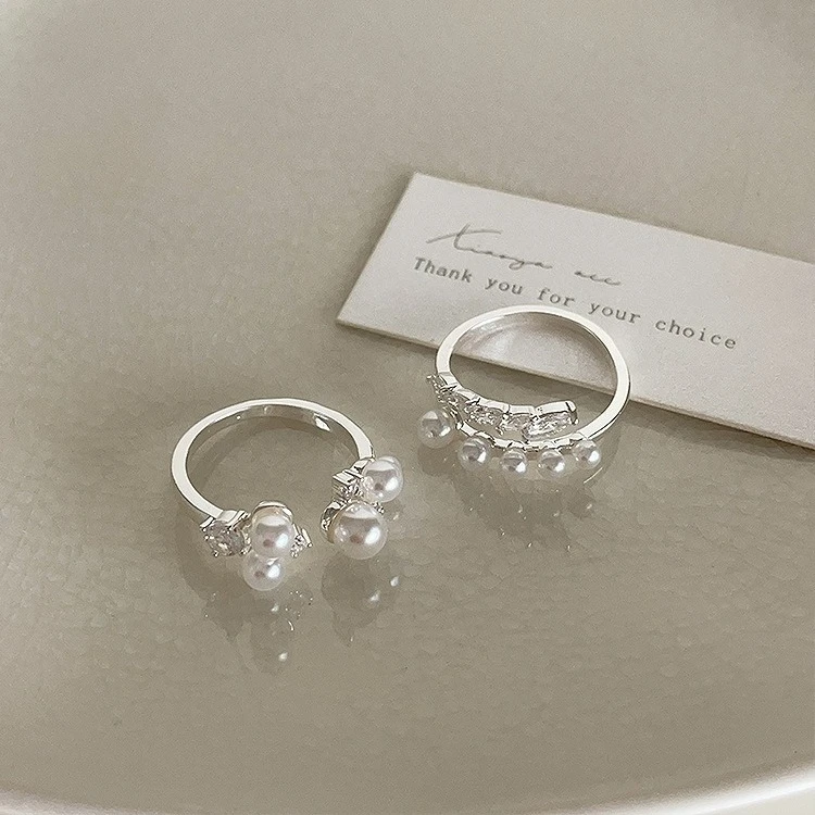 

Silver Color Pearl Zircon Open Rings for Women Girls Trendy Creative Simple French Elegant Exquisite Wedding Bride Jewelry Gift