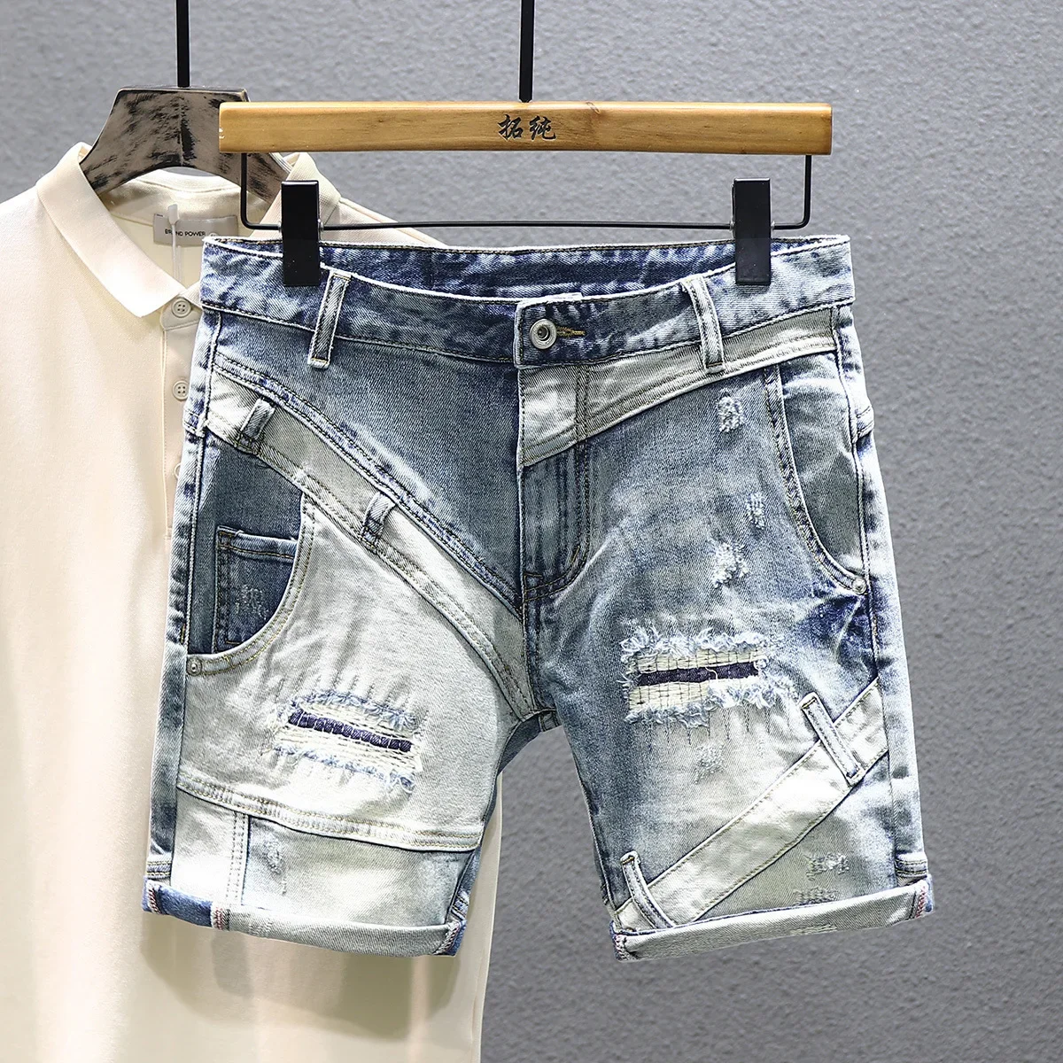 Fashion Summer Luxury Vintage Y2K Men\'s Jeans Designer Washed Distressed Ripped Vintage Classic Blue Boyfriend Denim Shorts Male