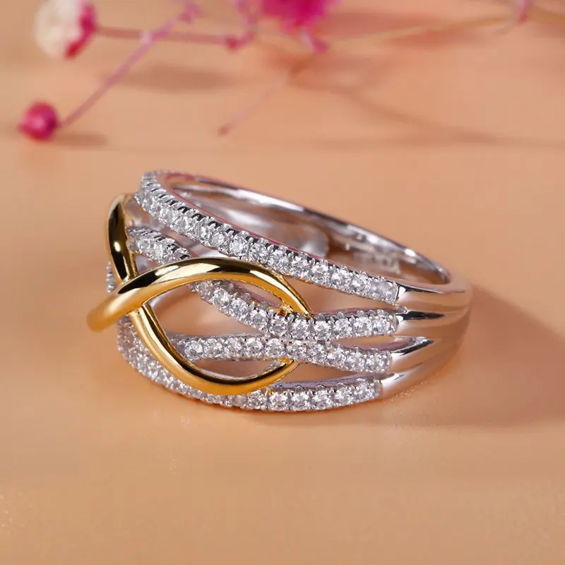 Cross Border Hot Selling WOMEN'S Two Tone Gold-plated Imitation Ring with Butterfly Shaped 8-shaped Shape, Two Tone Wedding Ring